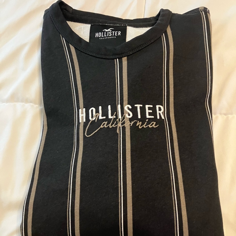 Hollister California Striped Crewneck Sweatshirt XL Black Embroidered Logo